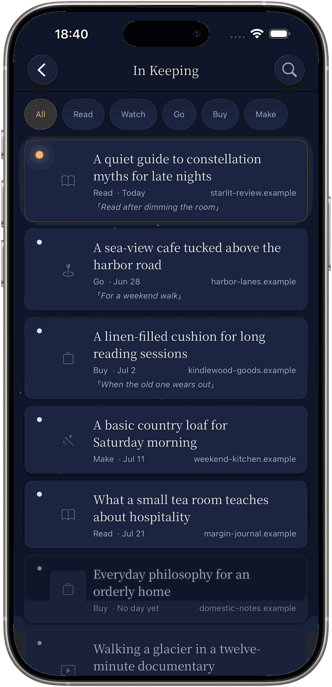 The In Keeping list