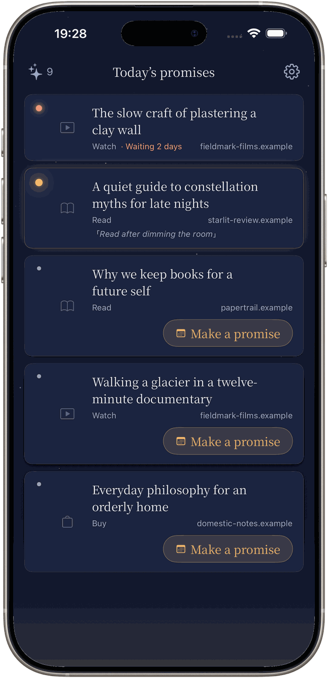 The Today's promises list